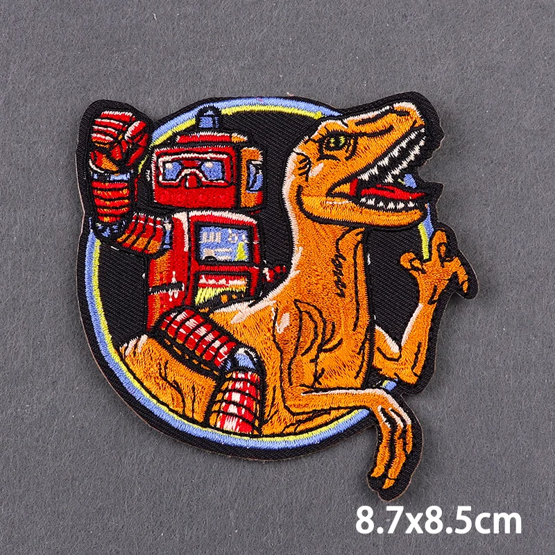 Robot On Dinosaur Patch Iron On Patches For Clothing Thermoadhesive Patches Meow Animal Embroidery Ironing Sew Badge Stickers