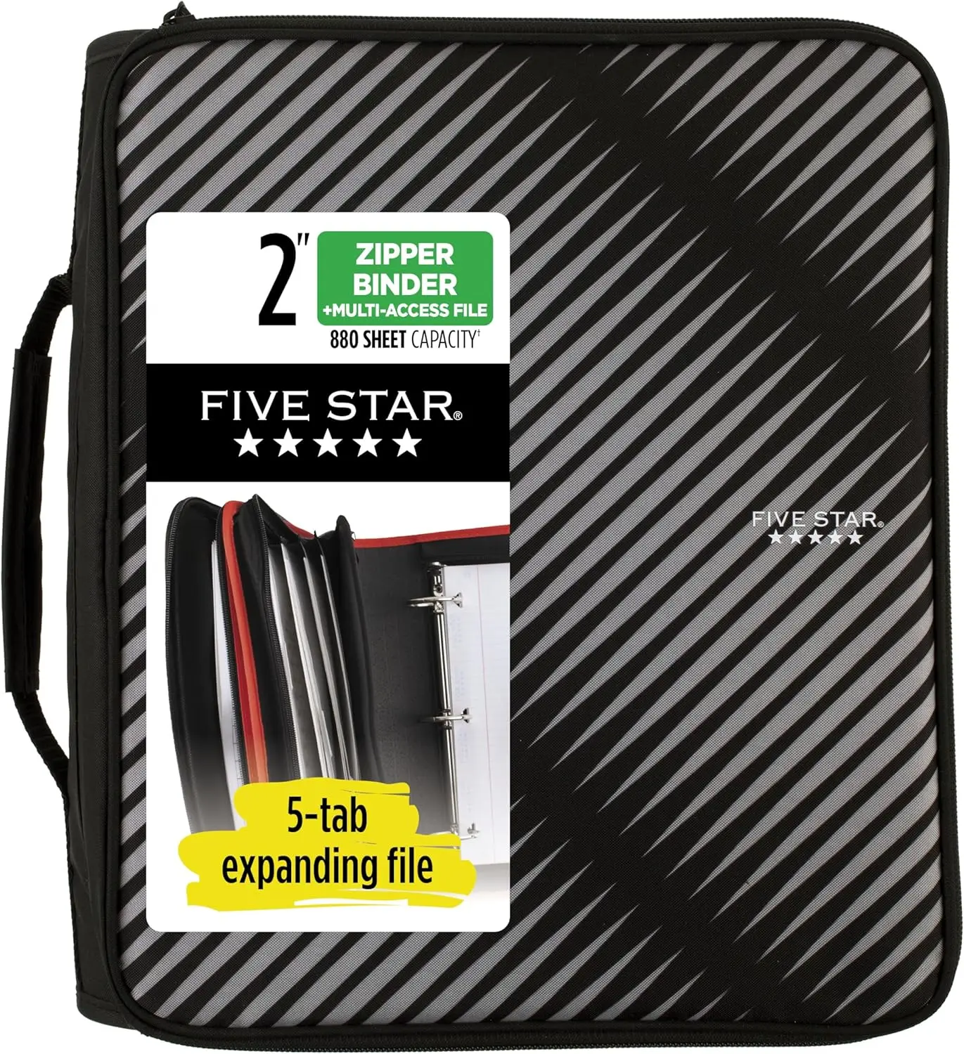 

2-Inch Zipper Binder with 5-Tab Expanding File, 380-Sheet Capacity, Black