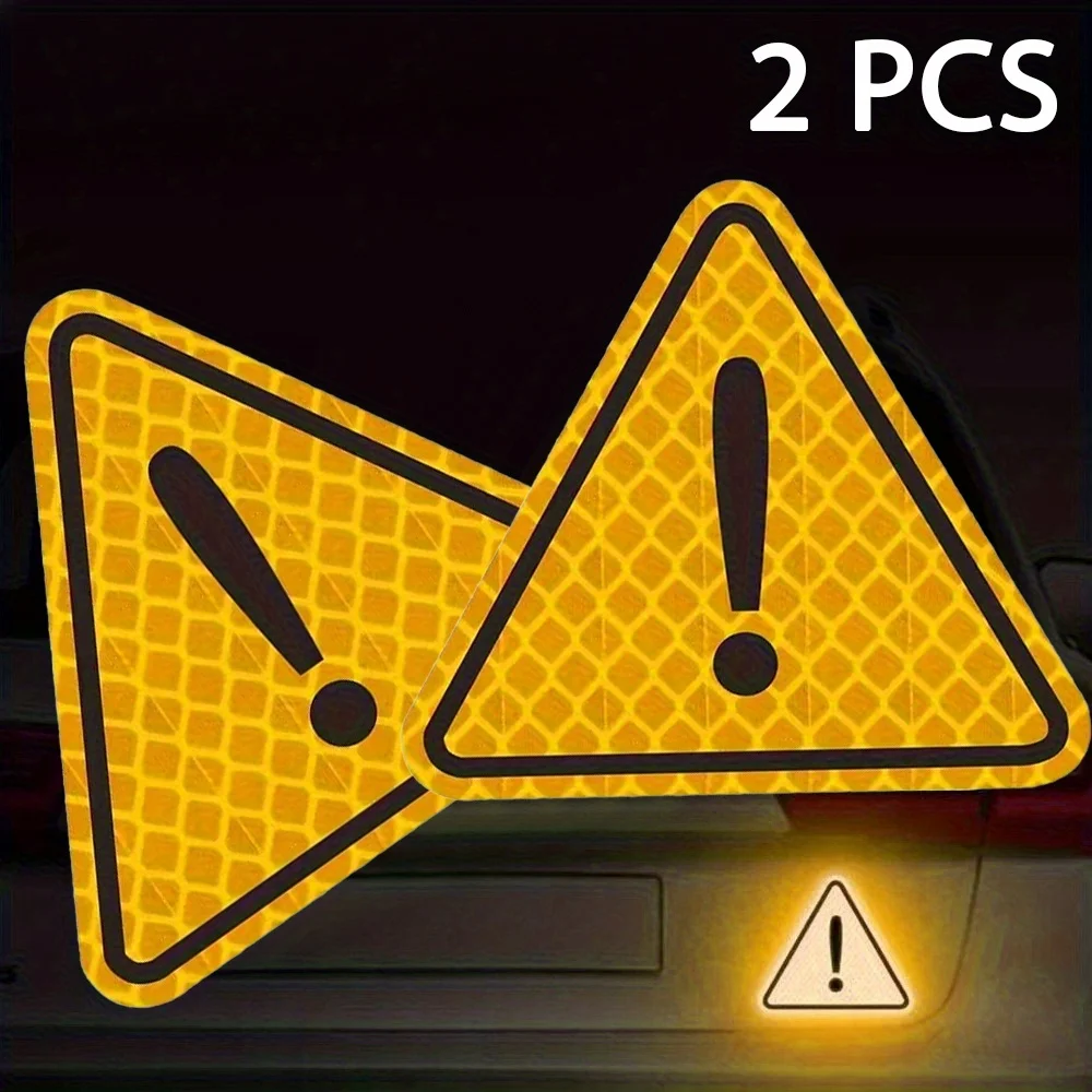 

2Pcs Triangle Diamond Exclamation Reflective Sticker, High Visibility Safety Decal for Car Motorcycle Bike