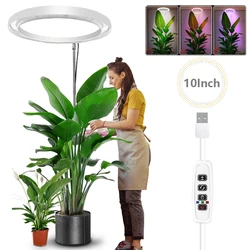 Plant Grow Light for Indoor Plants Fulll Spectrum LED Grow Light 10'' Plant Lamp Height Adjustable with Timer for Large Plant