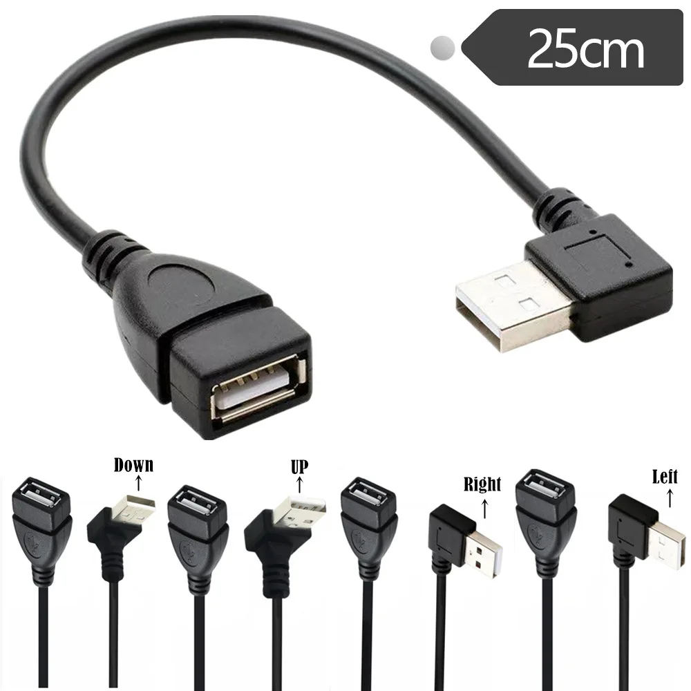 

USB 2.0 A Male to Female 90 Angled Extension Adaptor cable USB2.0 male to female right/left/down/up Black cable cord 25CM