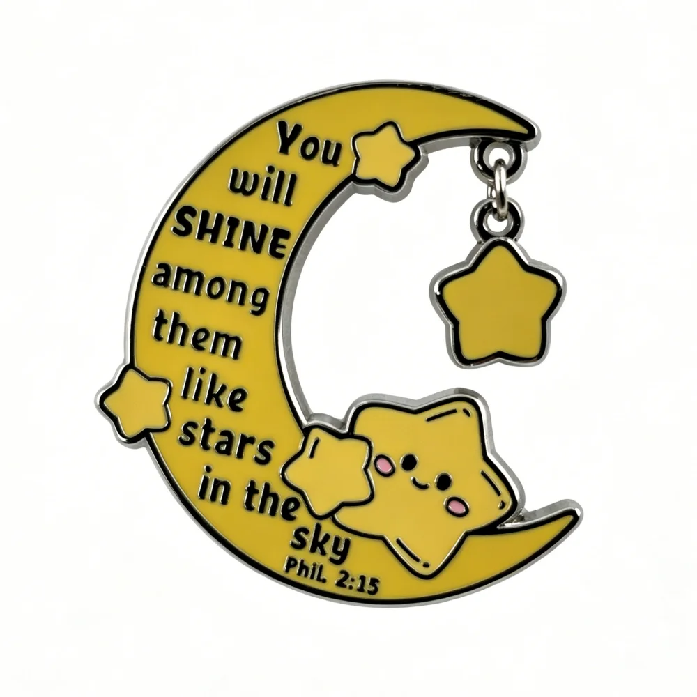 Bible Quote Metal Brooch Cute Moon Star Enamel Pin Christian Religious Badge Verses Quotes Backpack Decoration Lapel Pins Gift