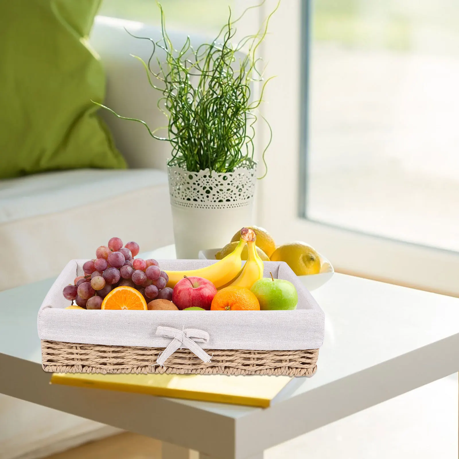 

4pcs Simulated Rattan Woven Storage Basket Rectangular Hand-Woven Organizer For Fruit Bread Snacks Sundries Home Hotel Shop Use