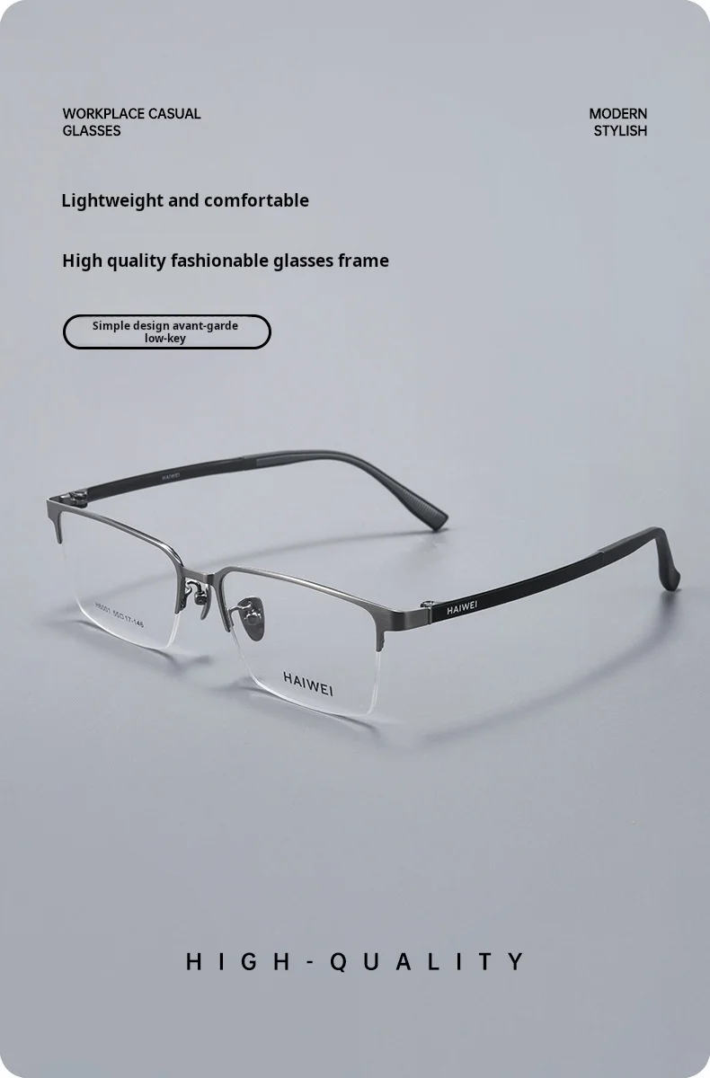 YIMARUILI Business Herren-Brille mit optischem Sehstärke und Halbrahmen, Anti-Blaulicht, photochrome multifokale quadratische Rezeptbrille – Detail 3