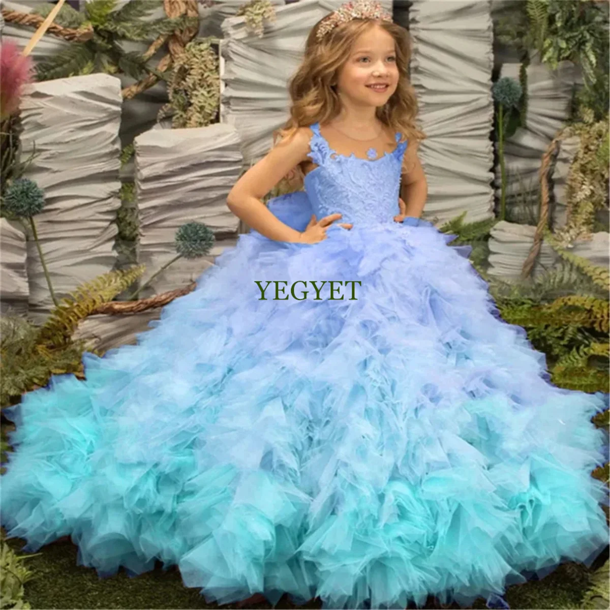 

CustomizedFlower Girl Dress Gorgeous Sleeveless Tulle Lace Layered Princess Ball First Communion Dresses Kids Surprise Birthday
