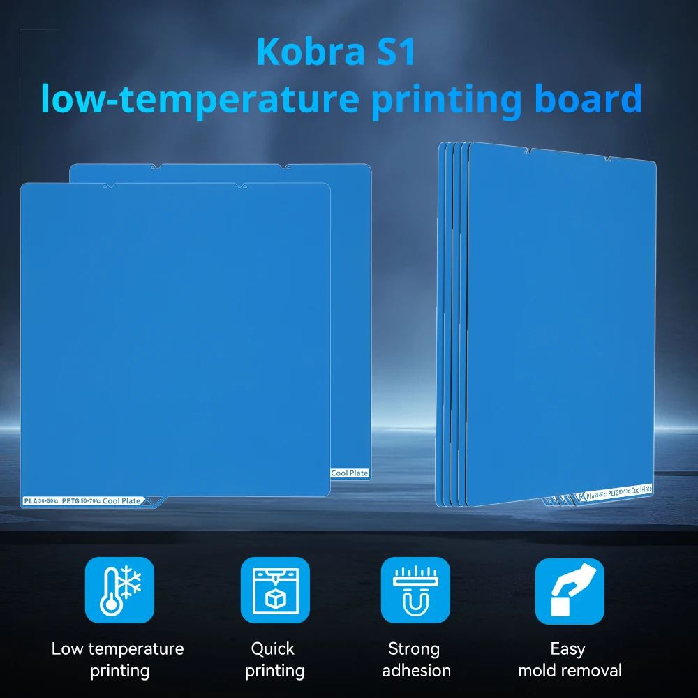 

﻿Kobra S1 Low Temperature 3D Printer Bed Plate Double-Sided Build Surface for PLA/PETG Anti-Warp 264x266mm 3D Printer Accessory