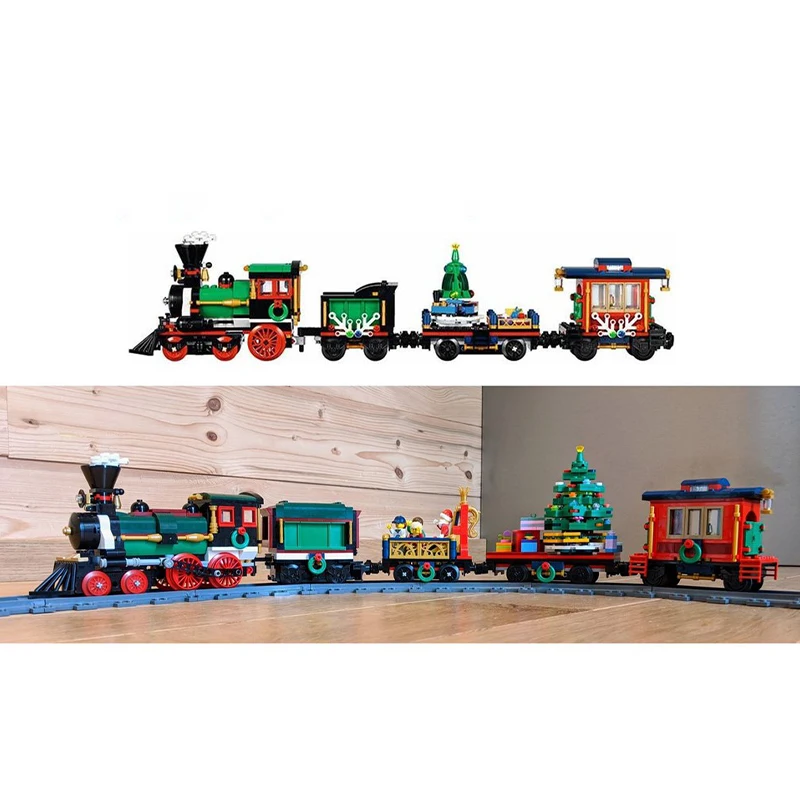 Mattoni popolari MOC inverno natale motorizzato e migliorato treno di natale Building Blocks Kit modello di assemblaggio giocattoli per bambini regalo di natale