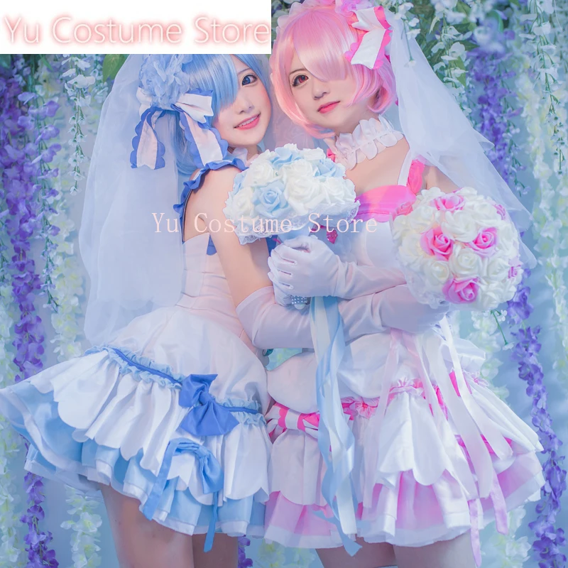 

Anime! Re:Life In A Different World From Zero Ram Rem Wedding Dress Uniform Cosplay Costume For Women New Hot Yu Costume