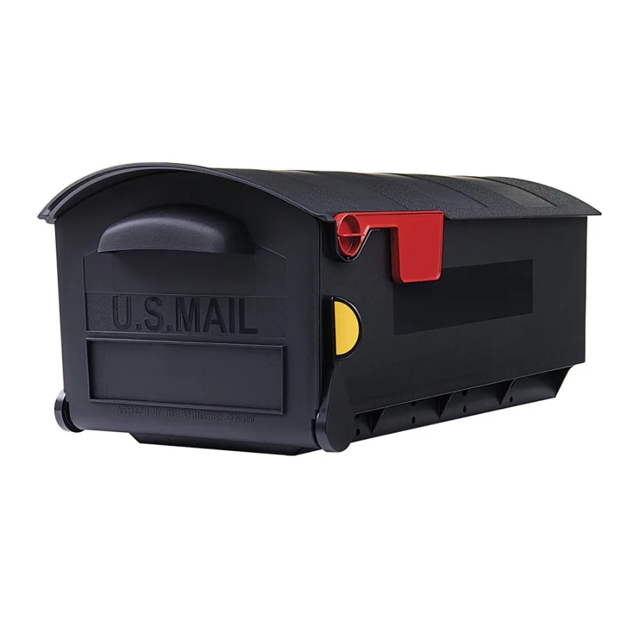 

Large post-mount mailbox for outdoor use, made of durable plastic, black color, weather-resistant design