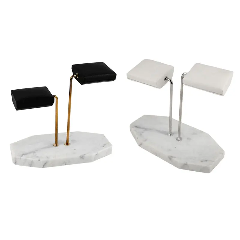 

Marble Base Gold Support Rod Watch Stand Display Stand PU Leather Double Watch Jewelry Storage Rack