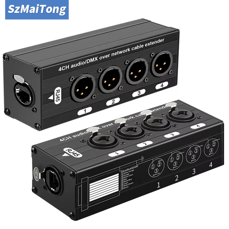All-in-One 4 Channel Audio & DMX Extender Over Cat5e Cat6, XLR to RJ45 for Stage, Live Show & Studio