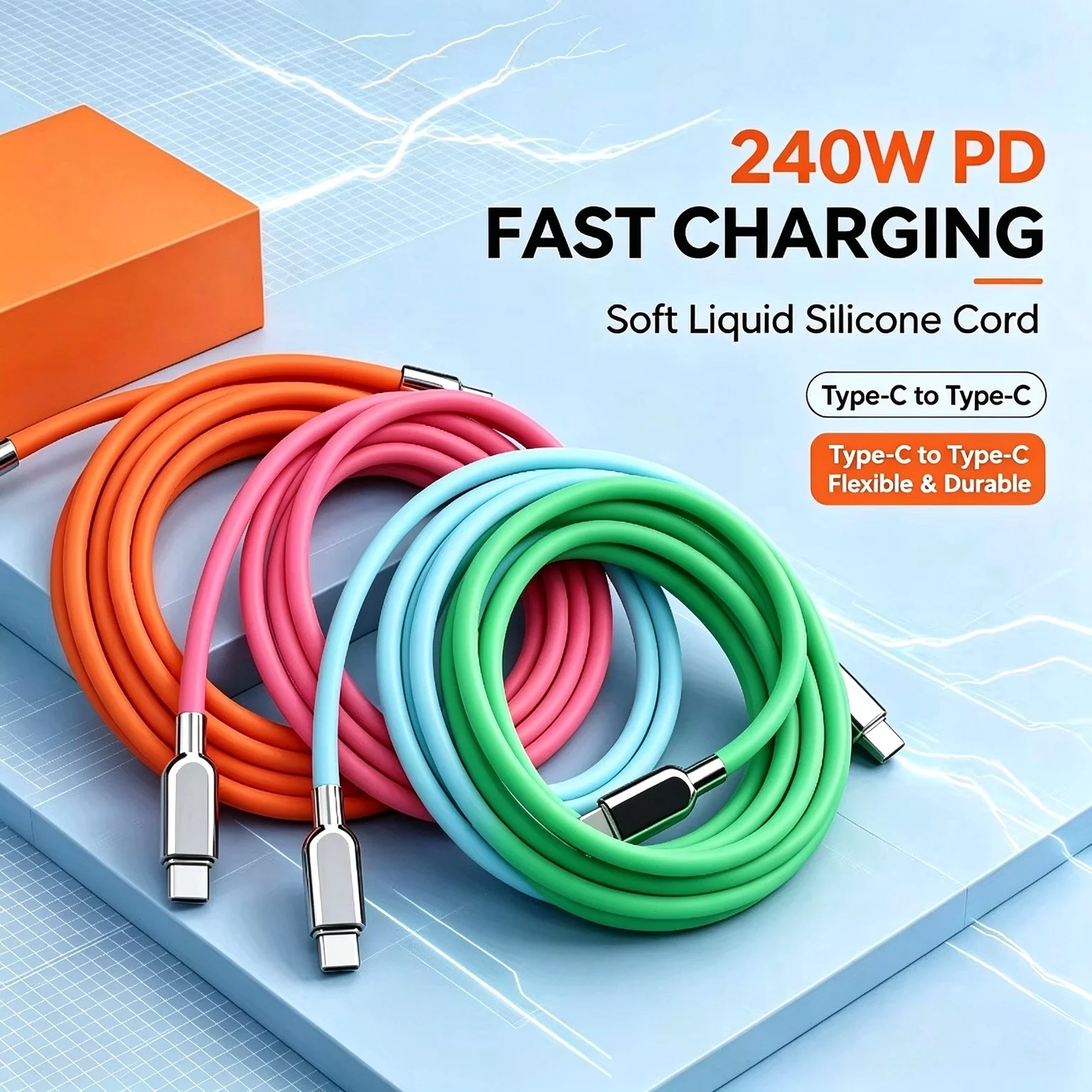 Durable Liquid Silicone 240W Type-C to Type-C PD Fast Charge Cable High Speed Charger Wire for iPhone 17 16 15 Pro Max Laptop