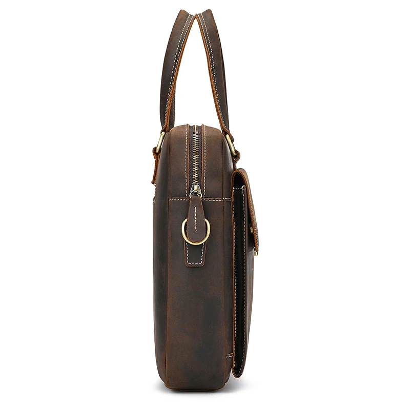 Valigetta in vera pelle da uomo Borsa da lavoro per laptop in pelle di vitello maschile Borsa a tracolla a tracolla in pelle di cavallo pazzo stile vintage