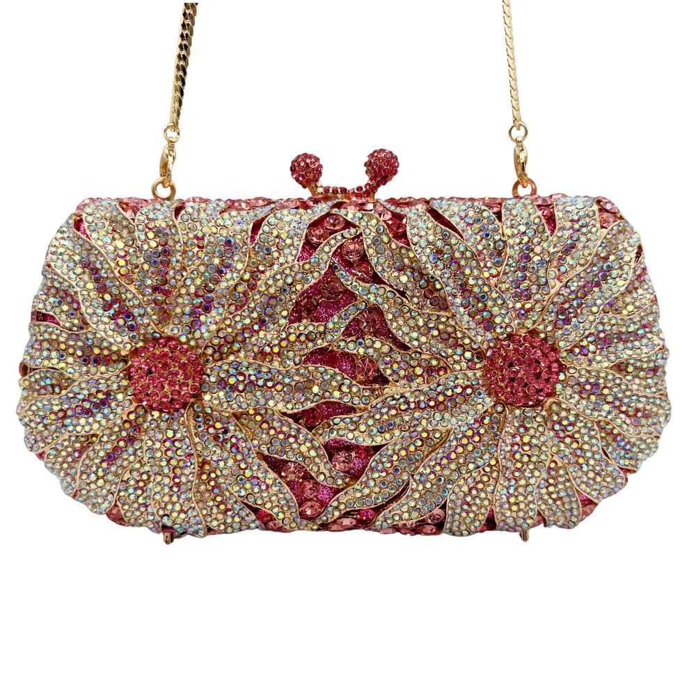 Hohle Chrysanthemen-Diamant-Abendtasche, Blumen-Bankett-Damentasche, Neu – Detail 8