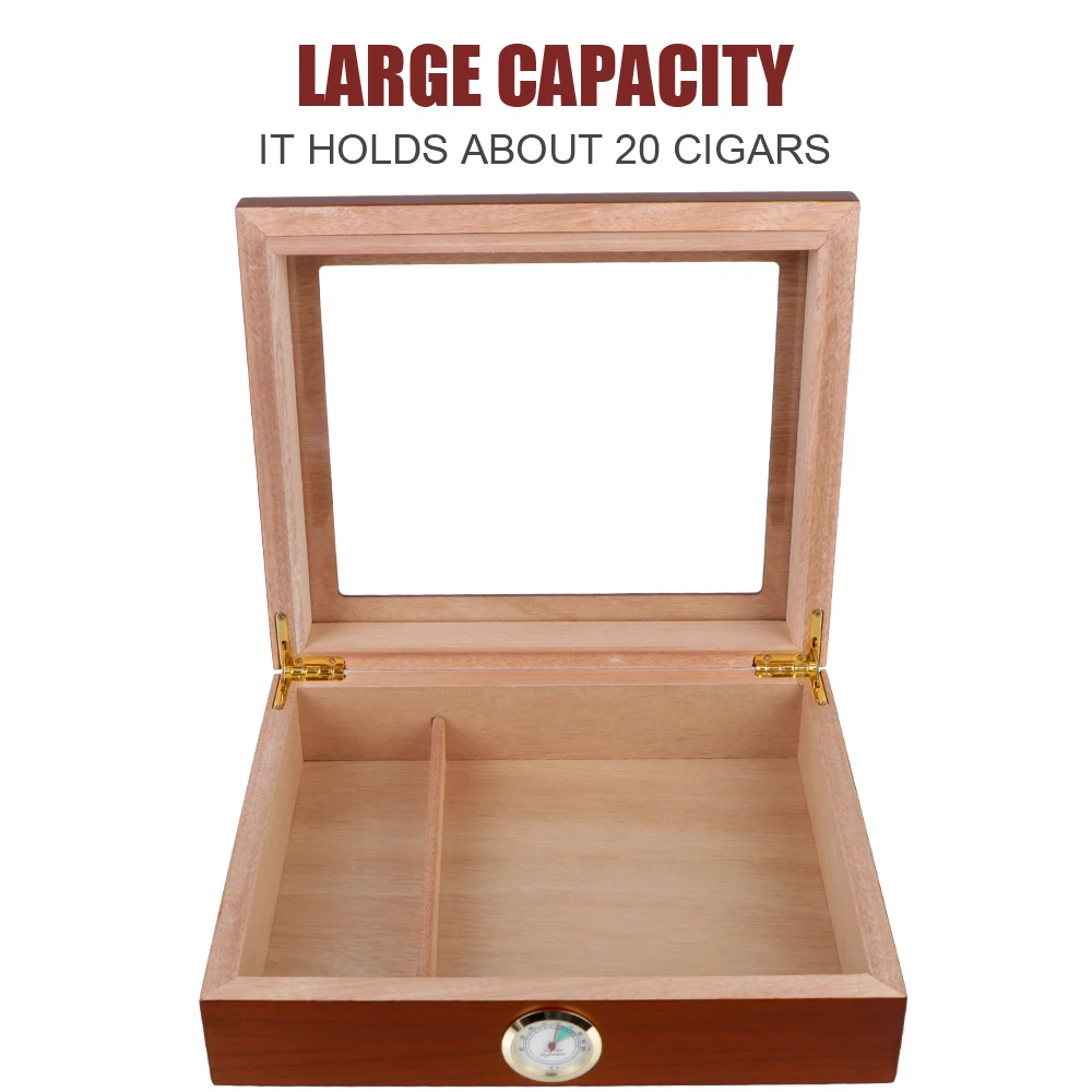 Smoking Accessories Cigar Humidor Case Cedar Wood Cigar Travel Humidor Box Transparent Skylight With Hygrometer Humidifier