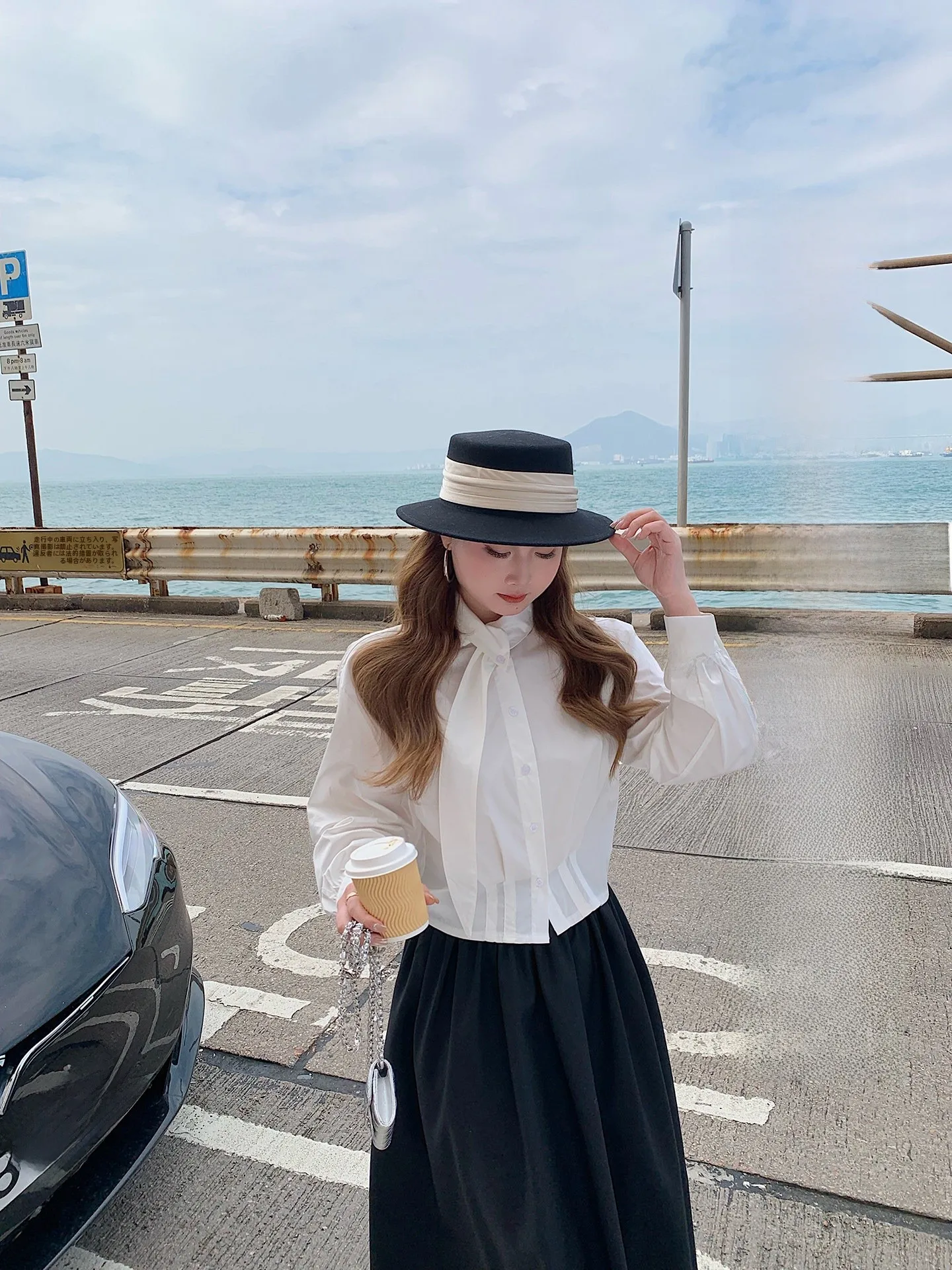 

Herwear Slimming White irt for plus Size Women with Sa Stand Collar Draped Waist Design Clean Fit Long Sve Ladies Top