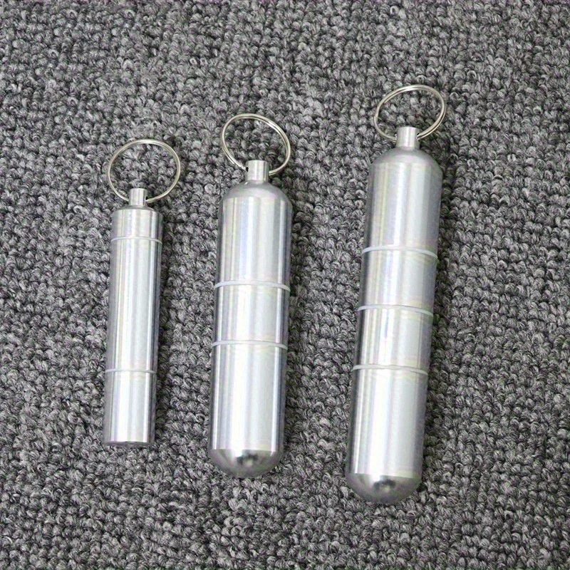 Silver Aluminum Alloy Cigarette Box Waterproof Cigarete Case Pill Toothpick Capsule Holder with Keychain Mens Gift