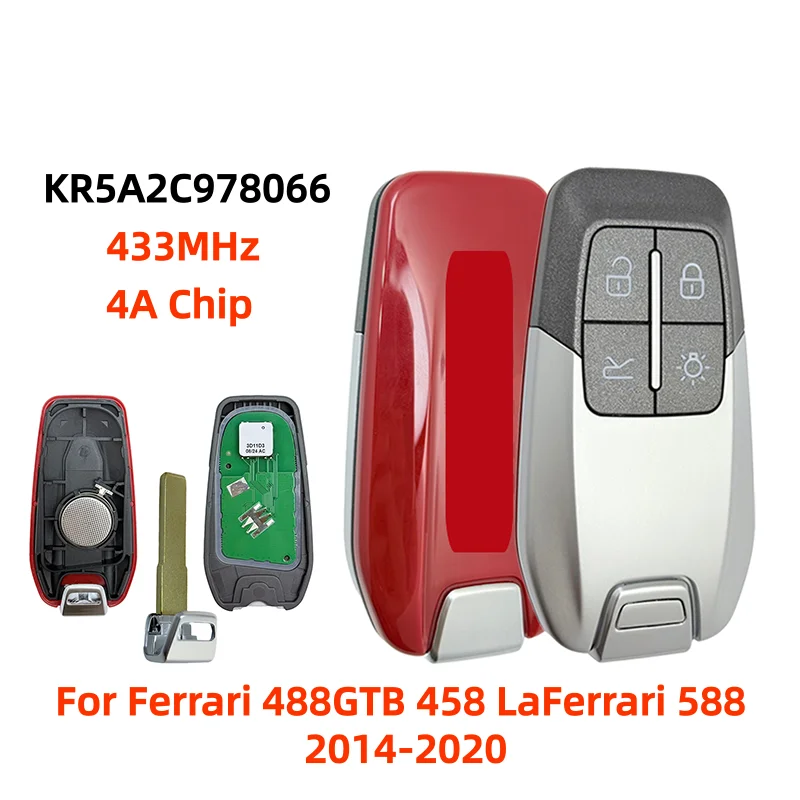 KR5A2C978066 CN094005 Llave Inteligente Remota de 4 Botones, 433MHz FSK, Chip 4A para Ferrari 488GTB 458 LaFerrari 588 2014-2020