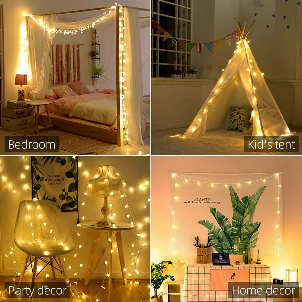LED Star String Lights Christmas Garland Battery box Powered Wedding Party Curtain string Fairy Lamps For Home decor