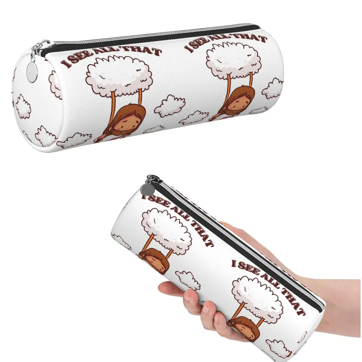 I See All That Cute Jesus On A Cloud Swing Pencil Case for Studen Gifts Cylinder Pen Box Pencil Bag Pen Holder
