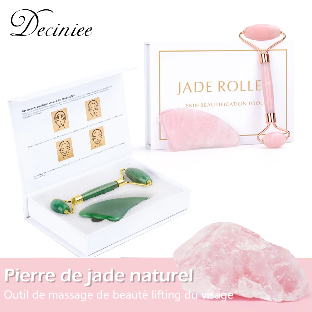 Natural Rose Quartz Roller Facial Jade Roller Stone Gua sha Scraper Face Lifting Massage Skin Eye Body Massager Beauty Care Tool