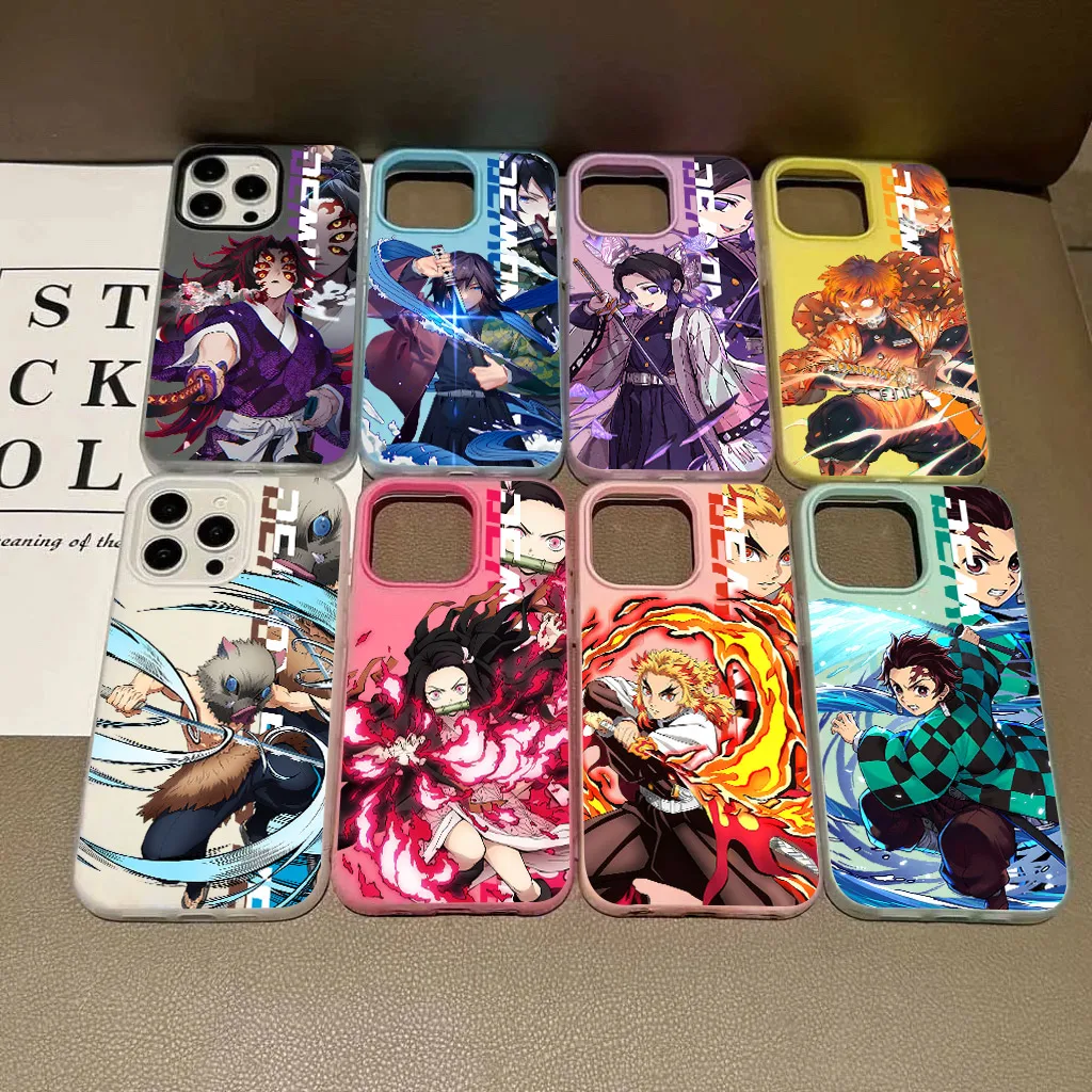 Japan Anime Demon Slayer Silikon Matt Candy-Farben 2-in-1 Handyhülle für iPhone 17 Air 16e 16 15 14 13 Plus 12 11 Pro X XR Max