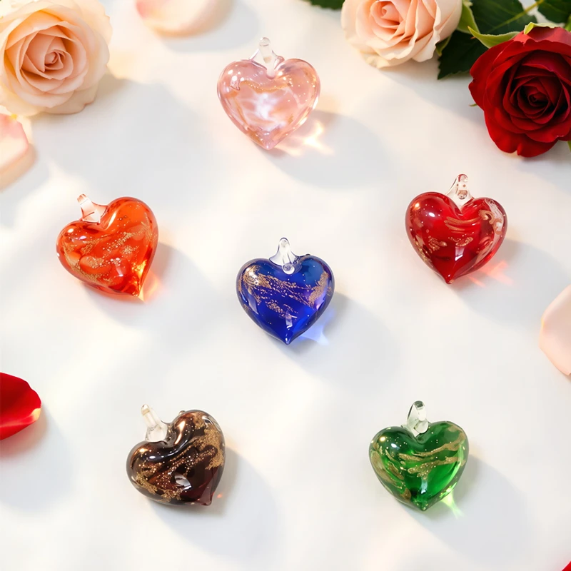 

2pcs European Style Mini Glass Heart Shape Pendant Cute Love Charm Ornaments DIY Craft Supplies Perfect Gift for Handmade Lovers