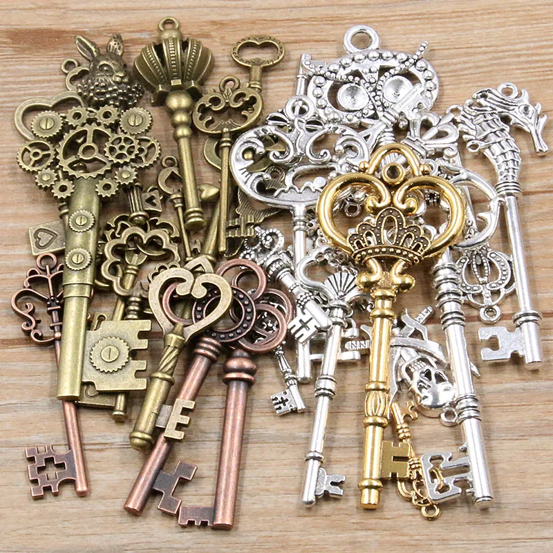 100g 50g 30g Mixed Key Charms 10 Color Bracelets Necklace Craft Metal Pendant For Jewelry Making DIY Supplies Wholesale