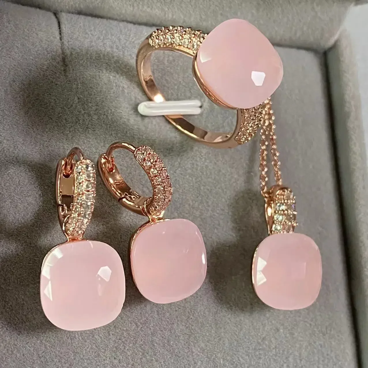 3Pcs/Set Classic Women Ring Earrings Necklace Jewelry Set Inlay Transparent Zircon Candy Crystal Jewelry Set Party Gift