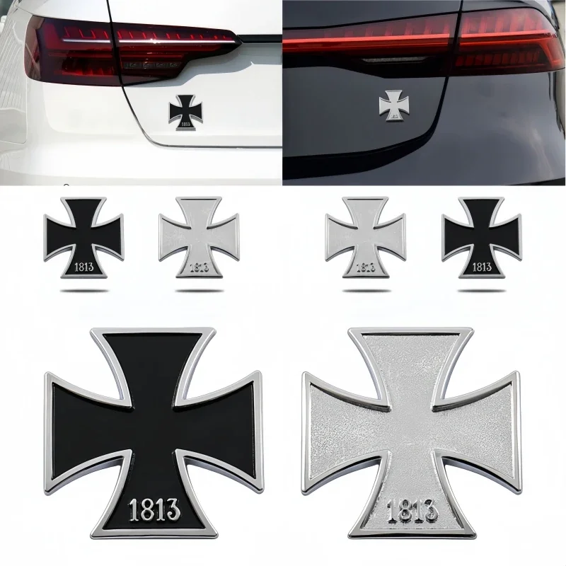 Car Motorcy Fashion Stickers Iron Cross Chrome Metal Germany 1813 Malta Virtue Symbol Medal Cross Emblem Badge Decal Car Styling