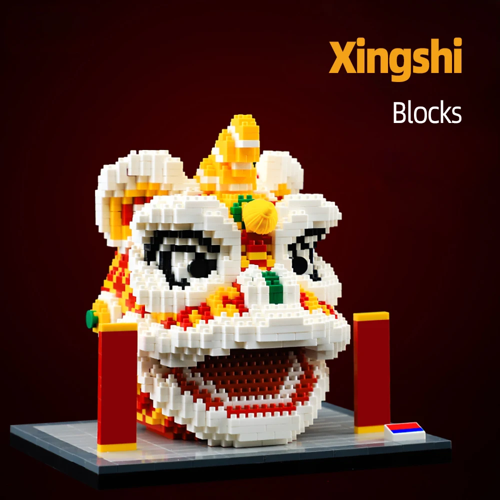Chinese leeuwenkop bouwsteen montageset traditioneel cultuurmodel geschikt als een lentefestivalcadeau voor kinderen / volwassenen