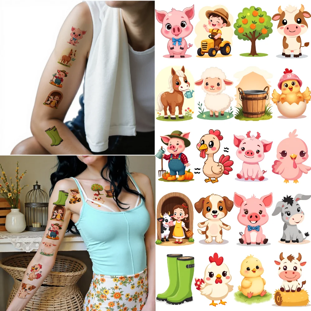 

63pcs Temporary Tattoo Decorative Stickers Waterproof Long-lasting Body Stickers Farm Animal Stickers For Cheeks Men