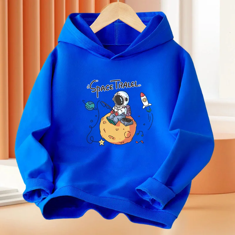 Cartoon Astronaut Travels In Space Hoodies Boys Loose Pullover Hoodie Kids Street Fashion Tracksuit