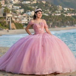 Angelsbridep Customized Charming Princess Pink Ball Gown 15 Year Old Quinceanera Dresses Crystal Appliques Vestidos De 15 Anos