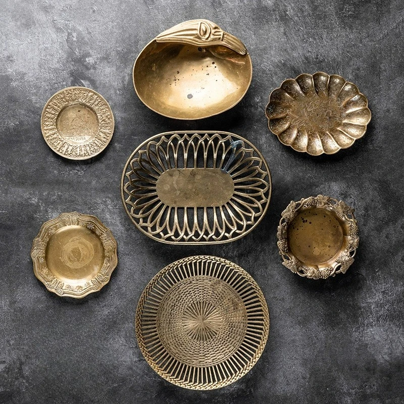 3.25 Fine Q Group European Antique Retro Brass Dinner Plate Photography Decorative Ornaments Home Accessories Only One Piece