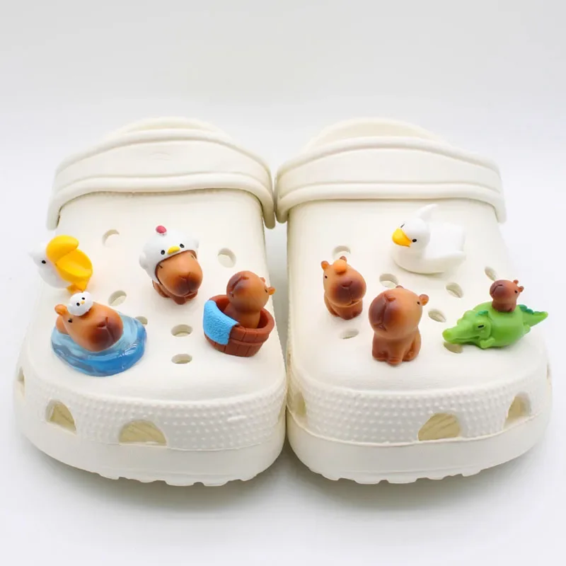 MINISO Personality Cute 3D Capybara Family Shoe Charms Set Naive DIY Sandal & Clog Decorations Holiday Gift for Boys and Girls