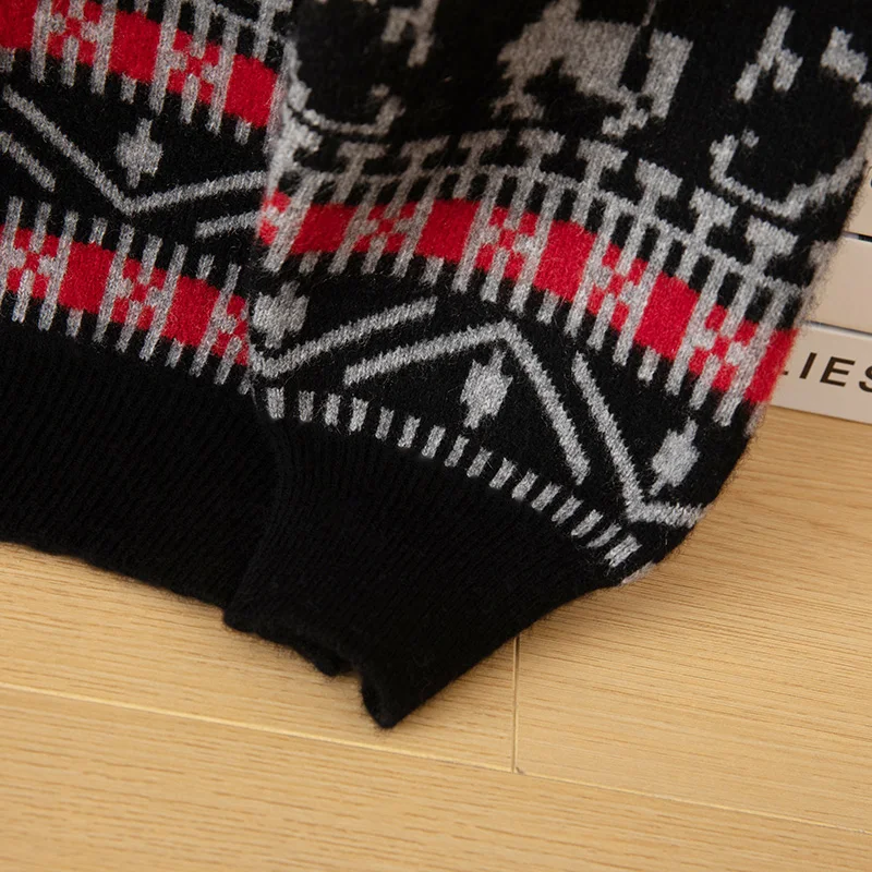 New Popular Autumn Winter Jacquard Pattern Pullover Sweater 100% Wool Casual Round Neck Men's Pullover Pair with Scarf 2-piece