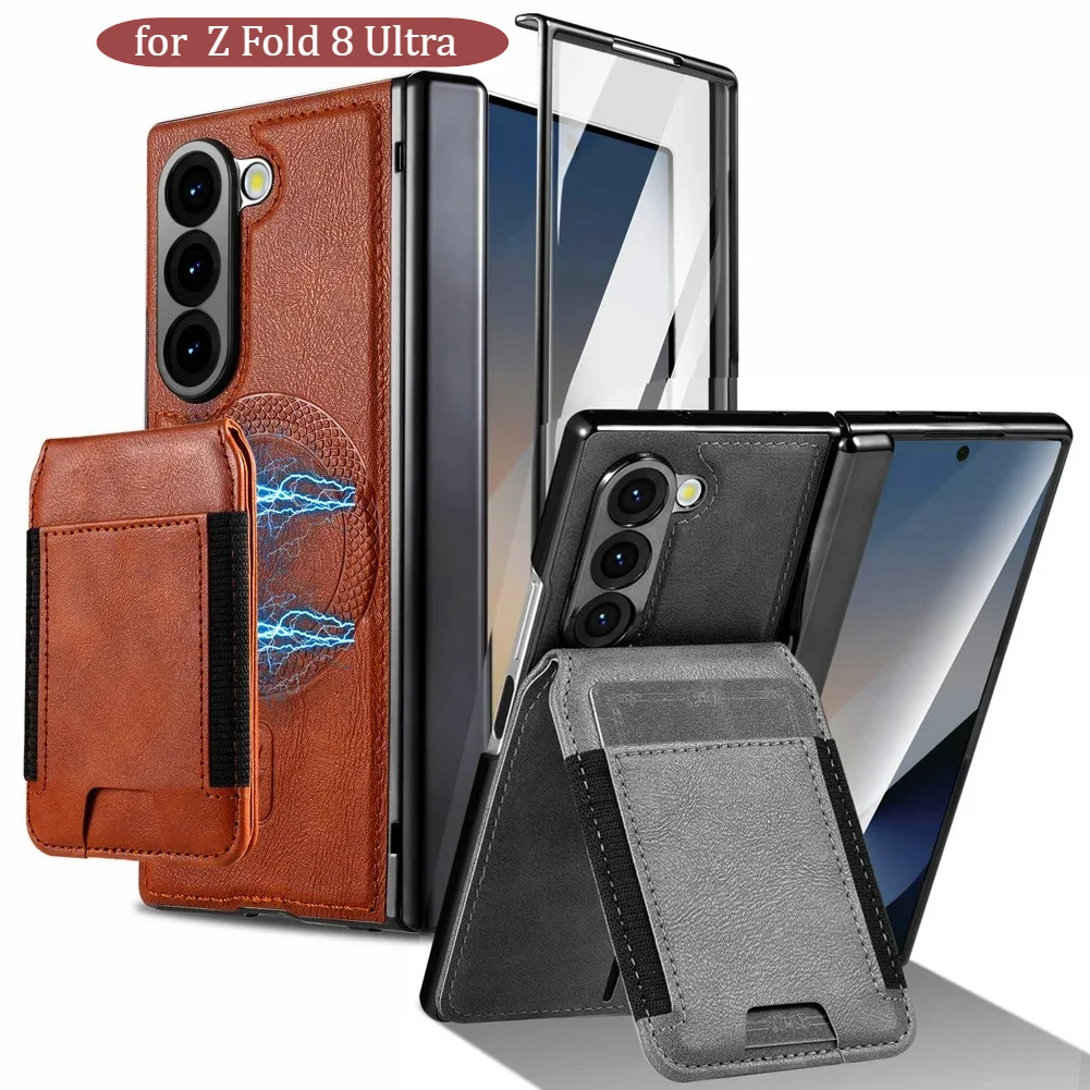 Business Leather Magnetic Card Wallet Holder Phone Case For Samsung Z Fold 8 Ultra 7 6  5 Hinge Glass Screen Protect Film Cover