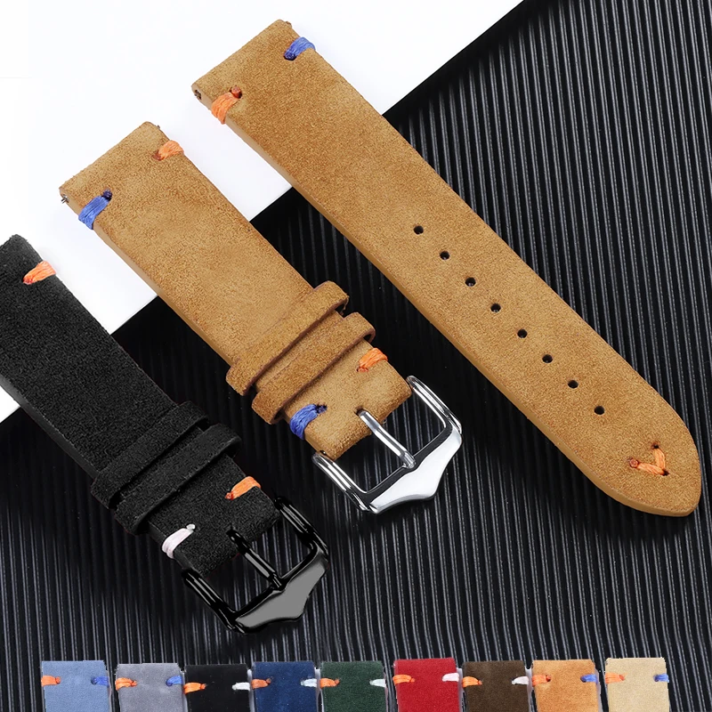 18mm 20mm 22mm High Quality Suede Leather Watch Strap Vintage Blue Brown Band Replacement Strap Sport Bracelet Watch Accessories