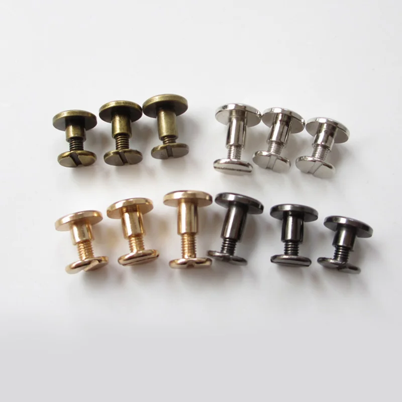 10Sets Luggage Leather Metal Craft Flat Belt Screws Nail Rivets Brass Gold Silver Solid Female Rivet Slotted Stud Head