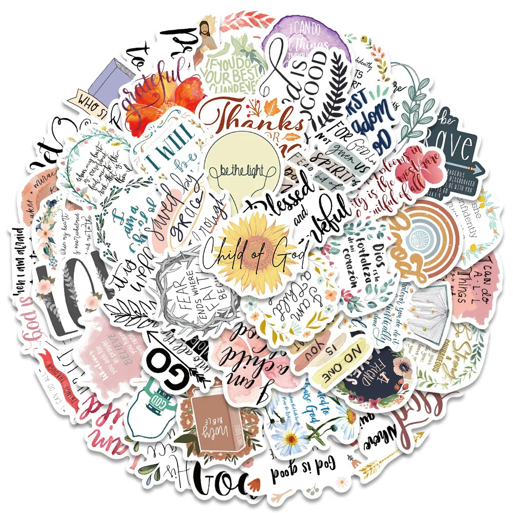 10/30/50pcs Cartoon Jesus Bible Stickers Aesthetic Bible Verse Faith Decals DIY Skateboard Luggage Phone Decoration Sticker Pack