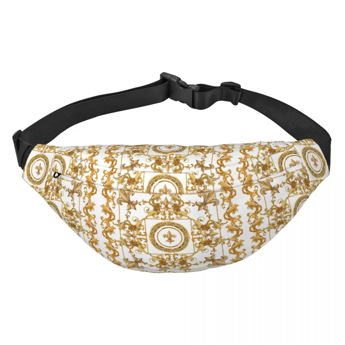 Golden Lion And Damask Ornament Fanny Bag Custom Baroque Sling Crossbody Waist Pack Women Men Running Phone Money Pouch