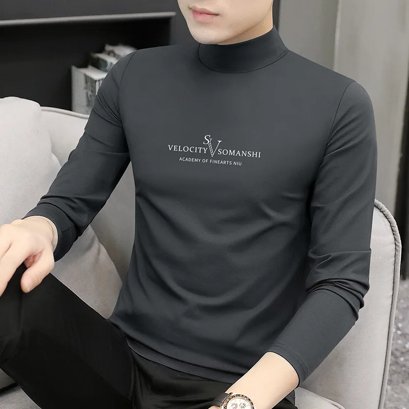 

Теплая мужская футболка из модала с высоким воротником, базовая модель для осени и зимы, городской стиль, защита от сминания...