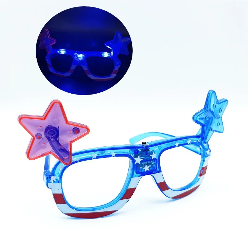 10pcs Women Men Adult Kids  LED Star Pentagram Luminous Glasses National Day Flashing Eye Wear Toys Party Props