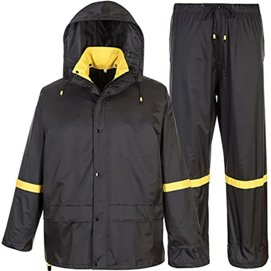 

Classic Rain Suits for Men Breathable Rain Gear for Waterproof work, Hooded Coats Jacket and Pants