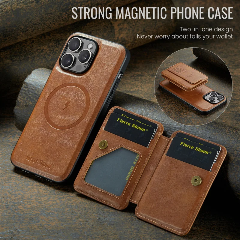 Luxury Leather Wallet Phone Case for iPhone 16 Pro 15 14 13 12Pro 11 XS Pro Max Compatible Magnetic MagSafe Wireless Charging