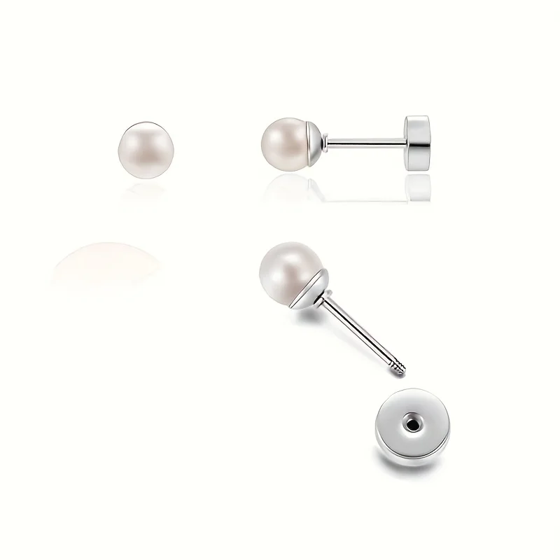 Screw Back Pearl Stud Earrings for Women Flat Back Pearl Cartilage Earrings Pearl Helix Earrings Hypoallergenic Piercing Jewelry