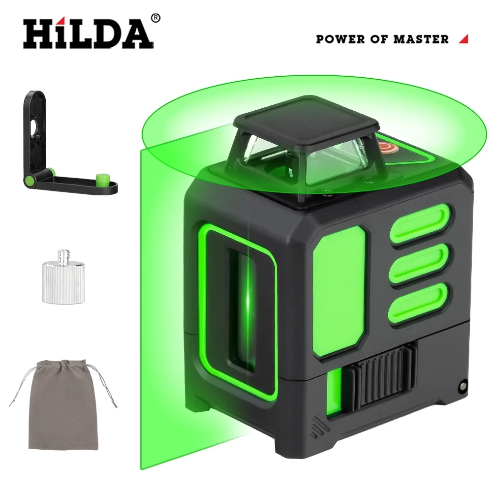 HILDA 2/5 Lines 360 Automatic Leveling Level Construction Tool Equipment Green Light Cross Laser Level 