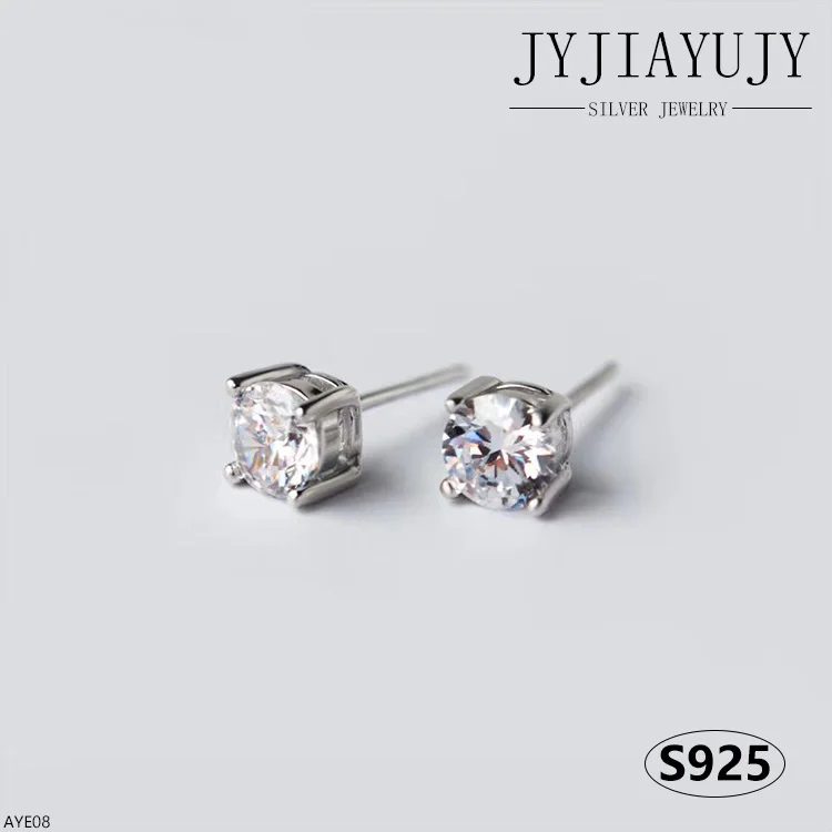 

JYJIAYUJY 100% Sterling Silver S925 Stud Earrings Four Claw Different Sizes White Zircon Fashion Hypoallergenic Gift AYE08