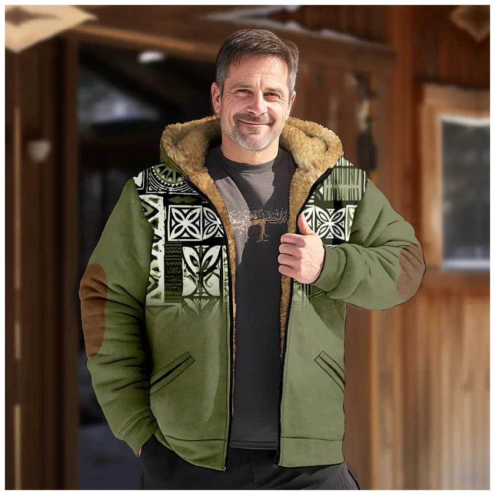 Men Jacket Cardigans Winter Coats Festival Printed Thick Outdoor Hunting Fleece Casual Hawaiian Graphics Streetwear Clothing